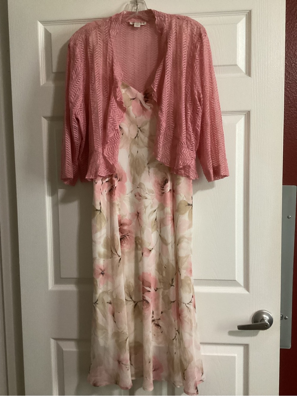 Coldwater Creek Pink Floral Maxi Slip Dress with Pink Knit Shrug